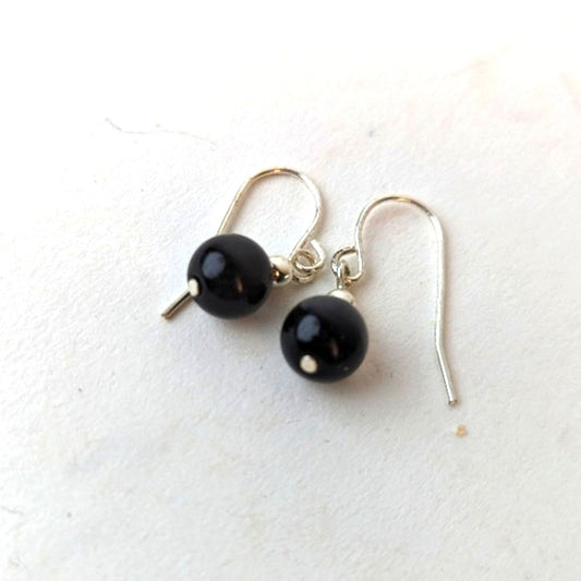 Black Beaded Ball Earrings
