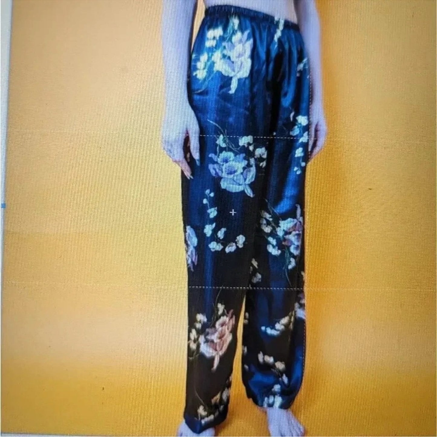 Elegant Black Floral Satin Pants
