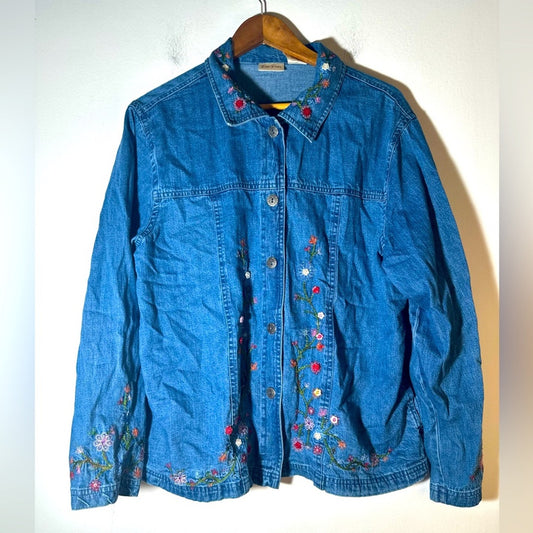 Bobbie Brooks Denim Jacket with Colorful Floral Accents