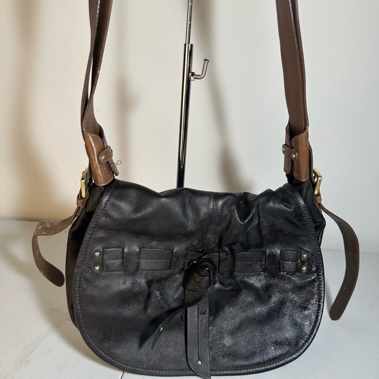 DKNY Dark Leather Bag with Gold Lock