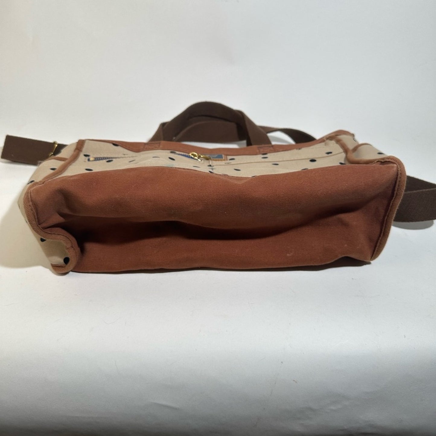 Fossil 1954 Passport Black Dots Brown Canvas Zip Weekender Purse Crossbody Tote