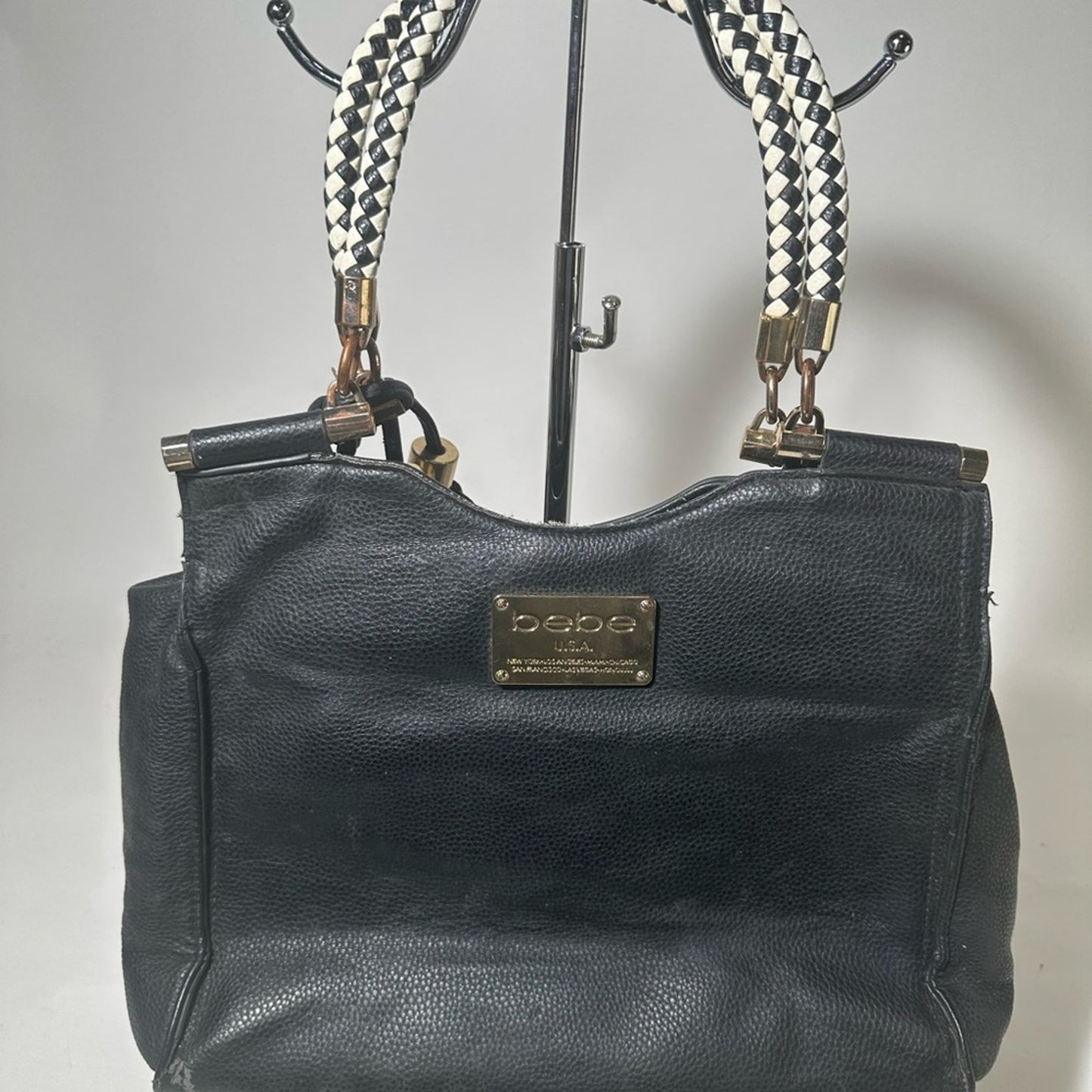 Bebe Black Shoulder Bag with Silver Chain Handles