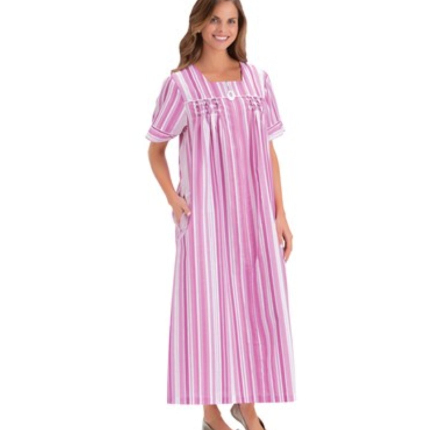 Short Sleeve Zip Front Robe Nightgown - Medium