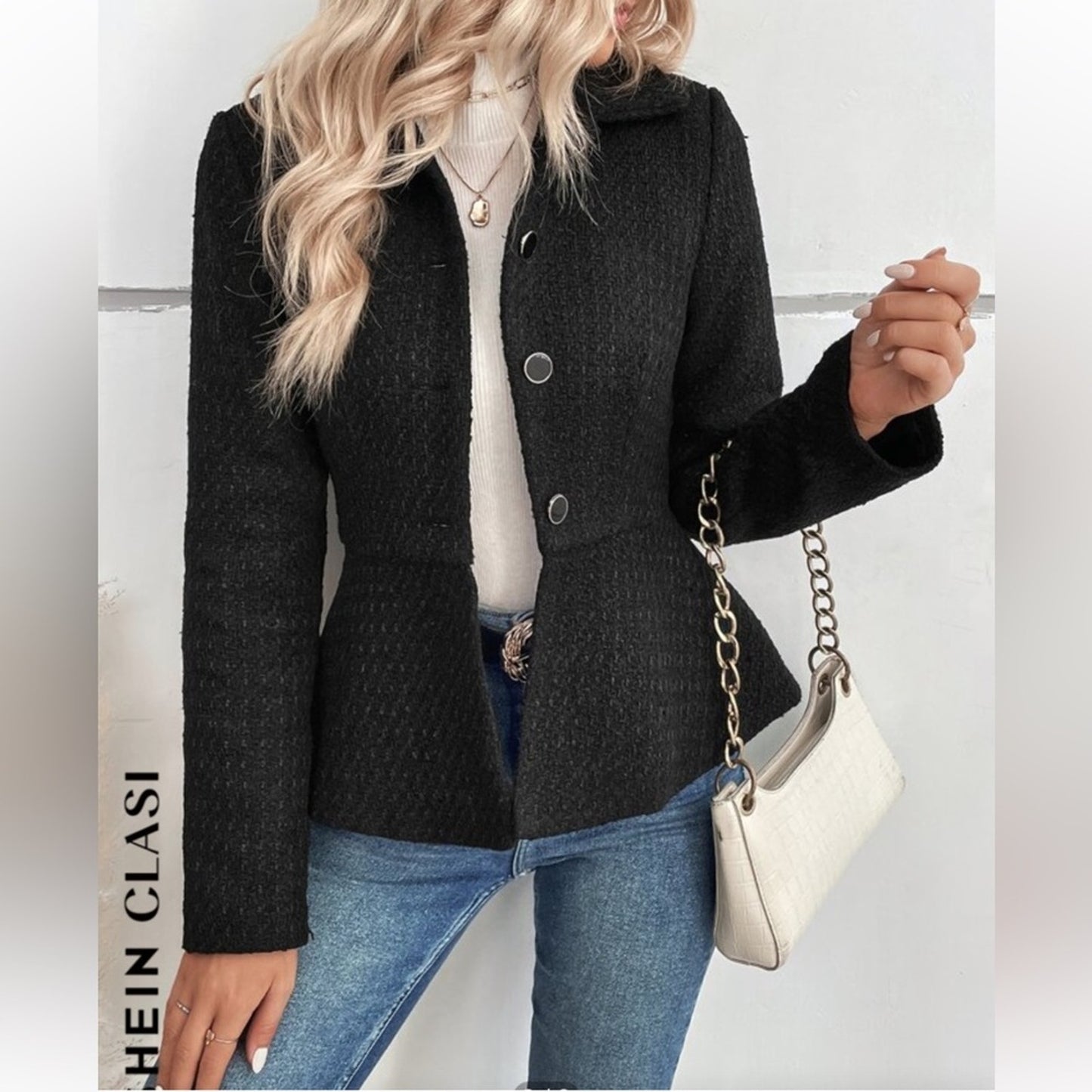 SHEIN Clasi Button Front Peplum Jacket