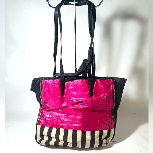 Kelsie Dagger Stylish Pink and Black Tote with Nautical Stripes