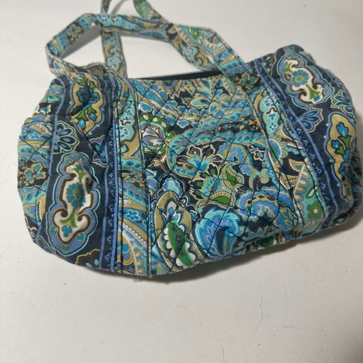 Blue and Green Quilted Shoulder Bag with Paisley Pattern