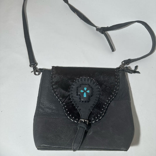 Black Leather Crossbody Bag with Turquoise Accent