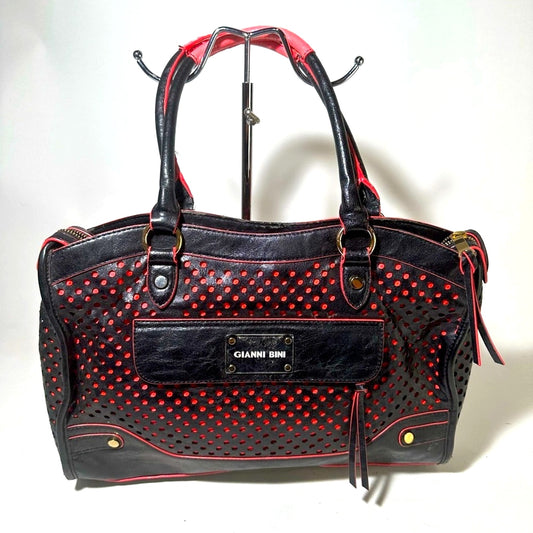 Gianni Bini Black and Red Satchel with Perforated Design