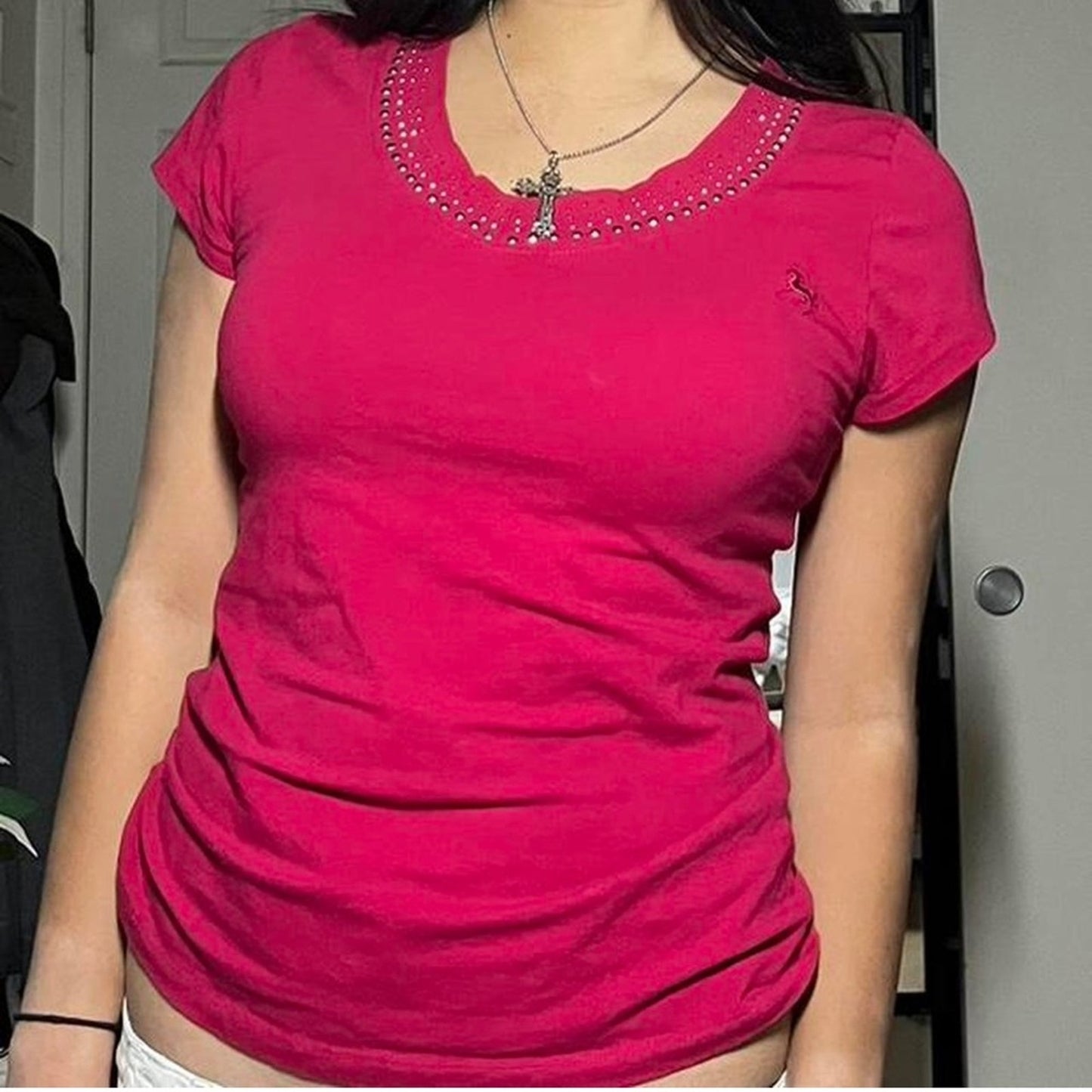 Bay Studio Fitted Pink Cap Sleeve Tee