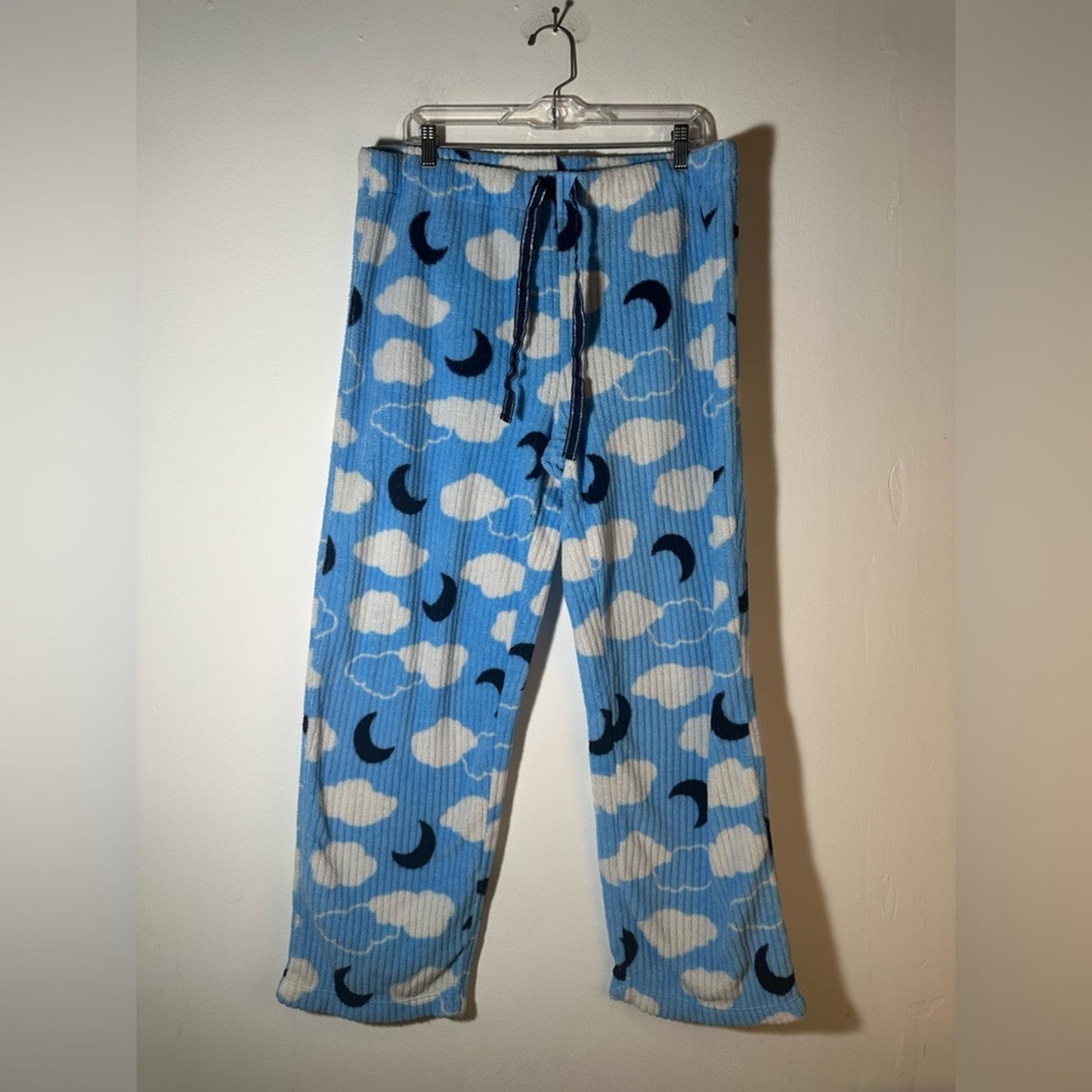 Blue Pajama Pants with Cloud and Moon Print