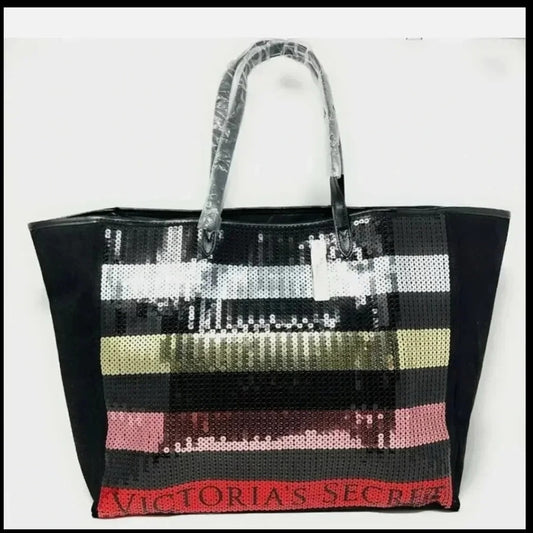 Victoria's Secret Black and Red Sequin Tote Bag