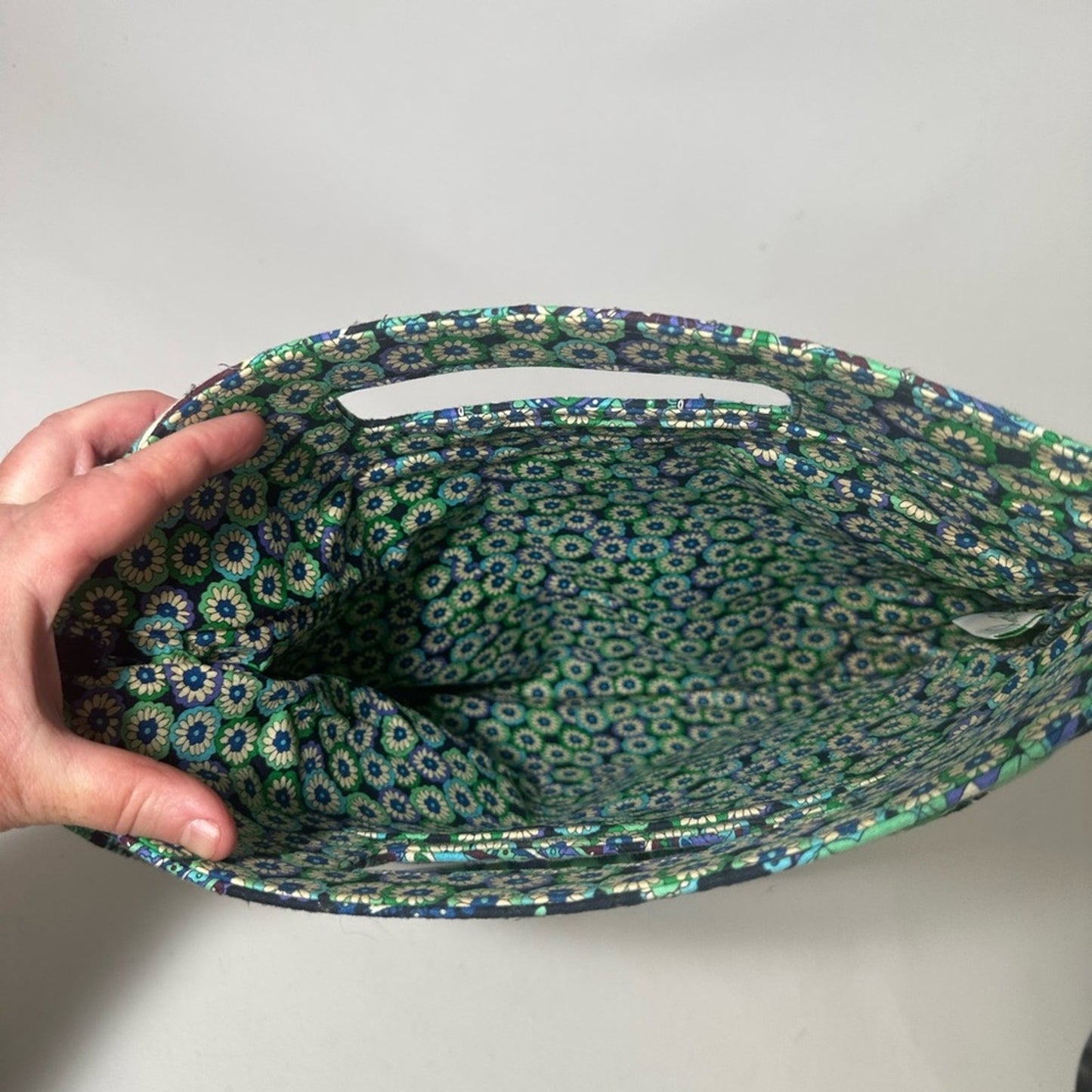 Vibrant Green and Blue Shoulder Bag with Floral Paisley Design