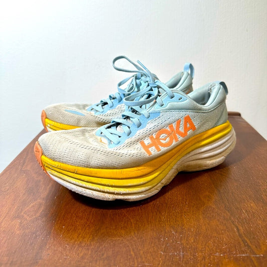 Hoka One One Shoes in Light Blue and Yellow