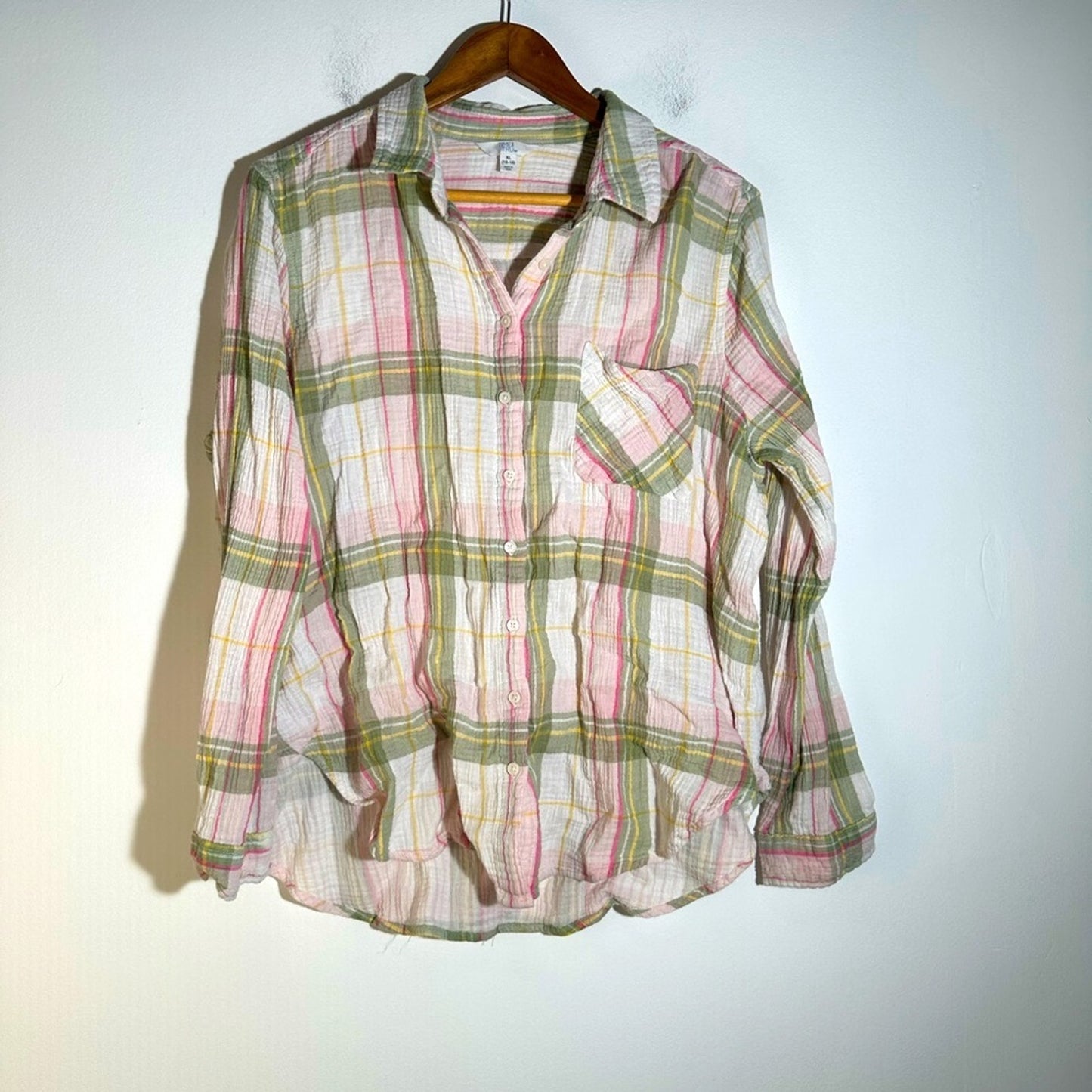 Time and Tru Pink Plaid Top