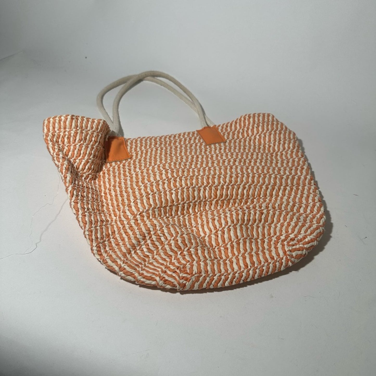 Orange and White Casual Tote Bag with Woven Texture