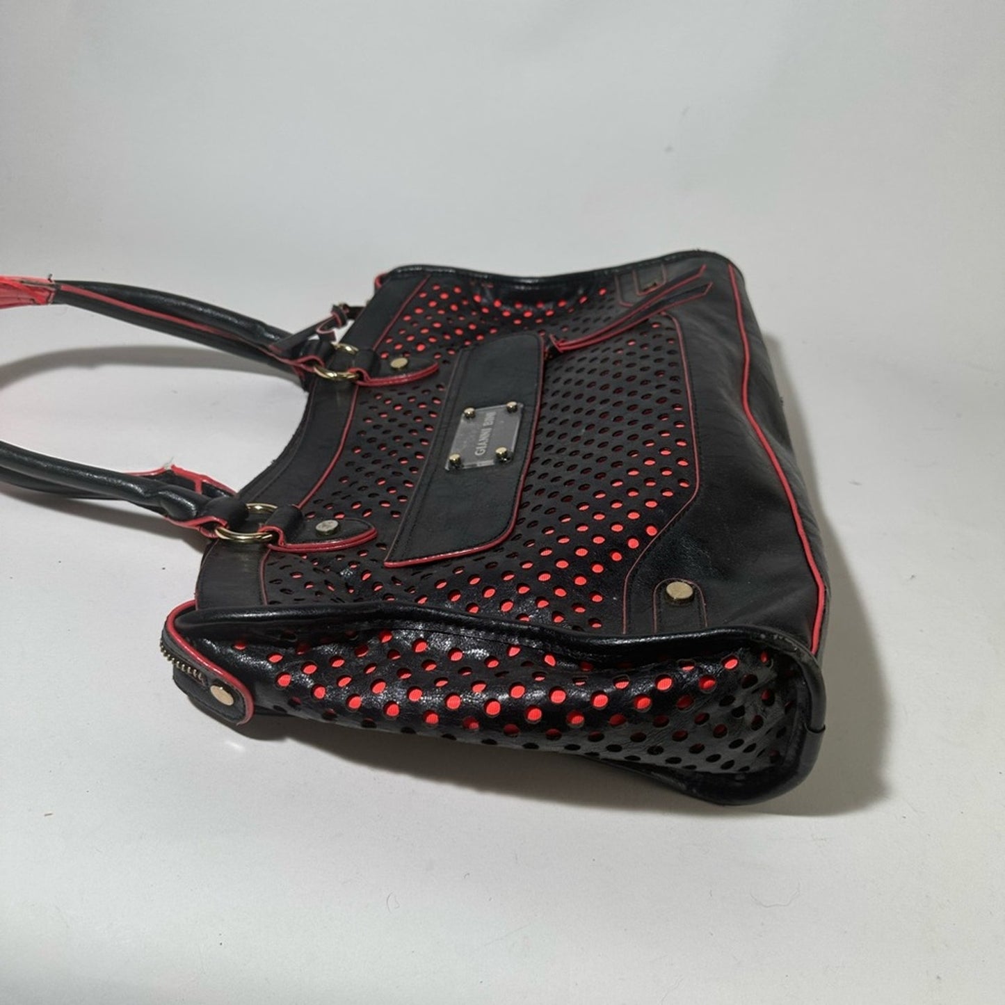 Gianni Bini Black and Red Satchel with Perforated Design