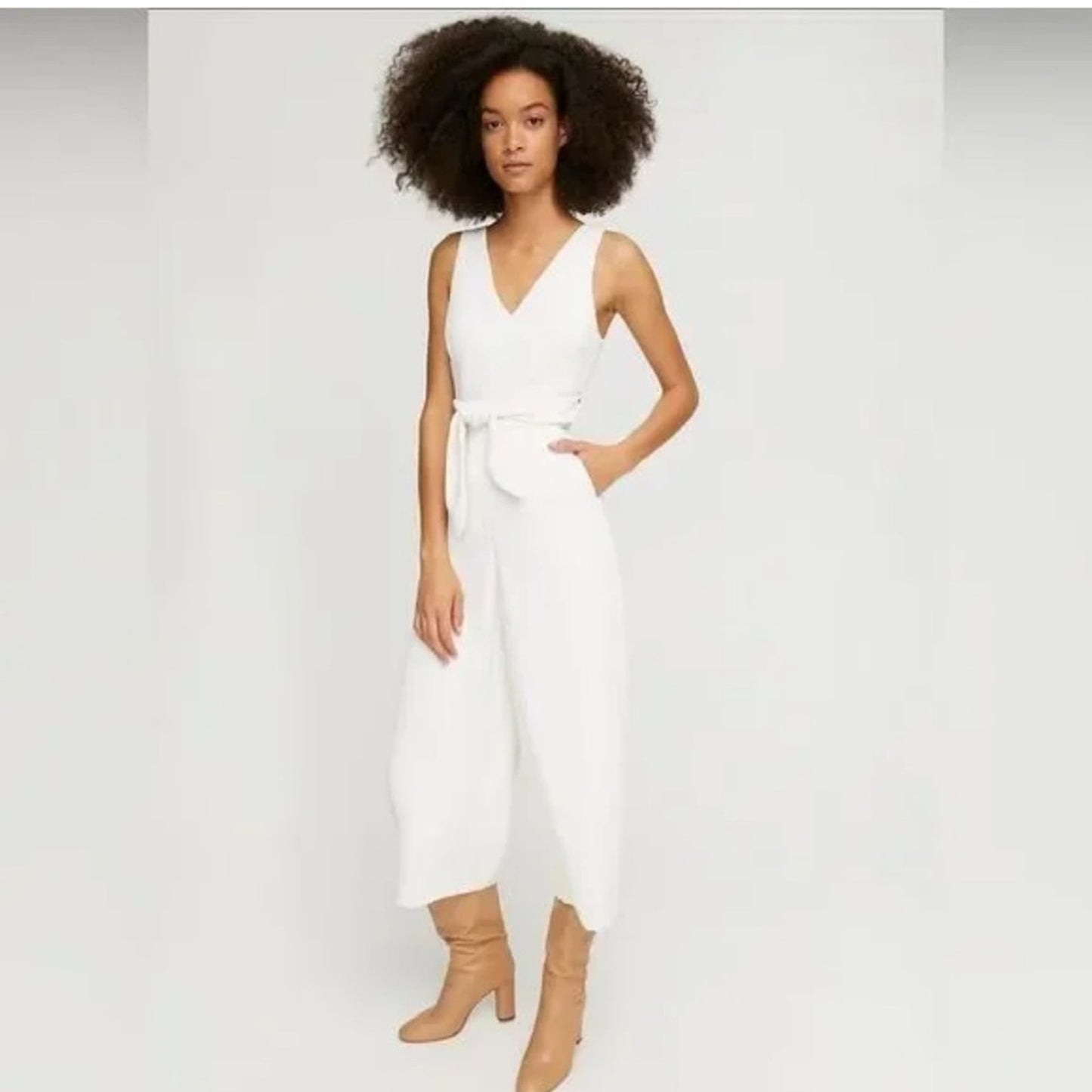 Aritzia Wilfred Cream Wide Leg Jumpsuit
