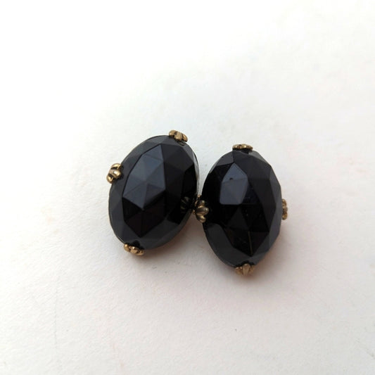 Vintage Black Stone Clip On Earrings