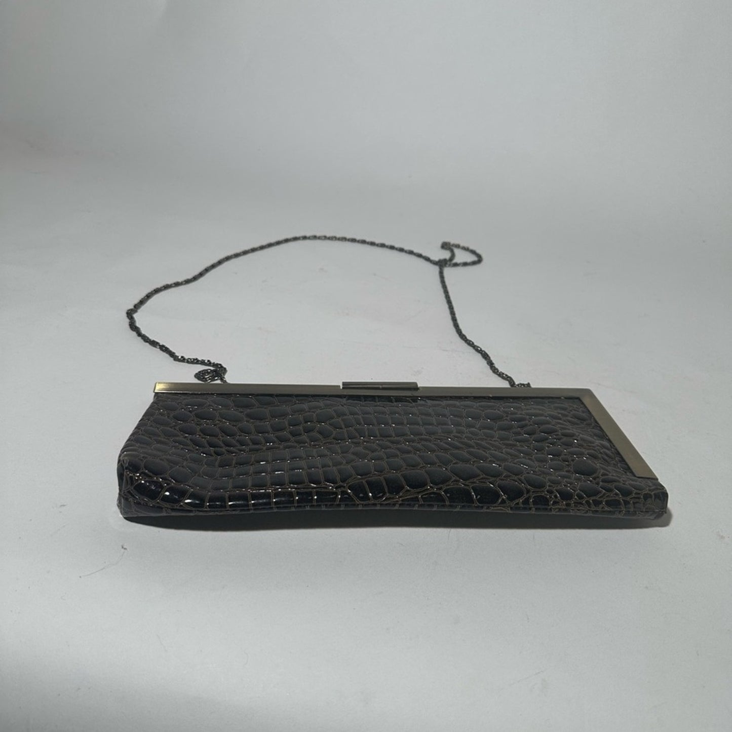Elegant Black Crocodile-Embossed Clutch