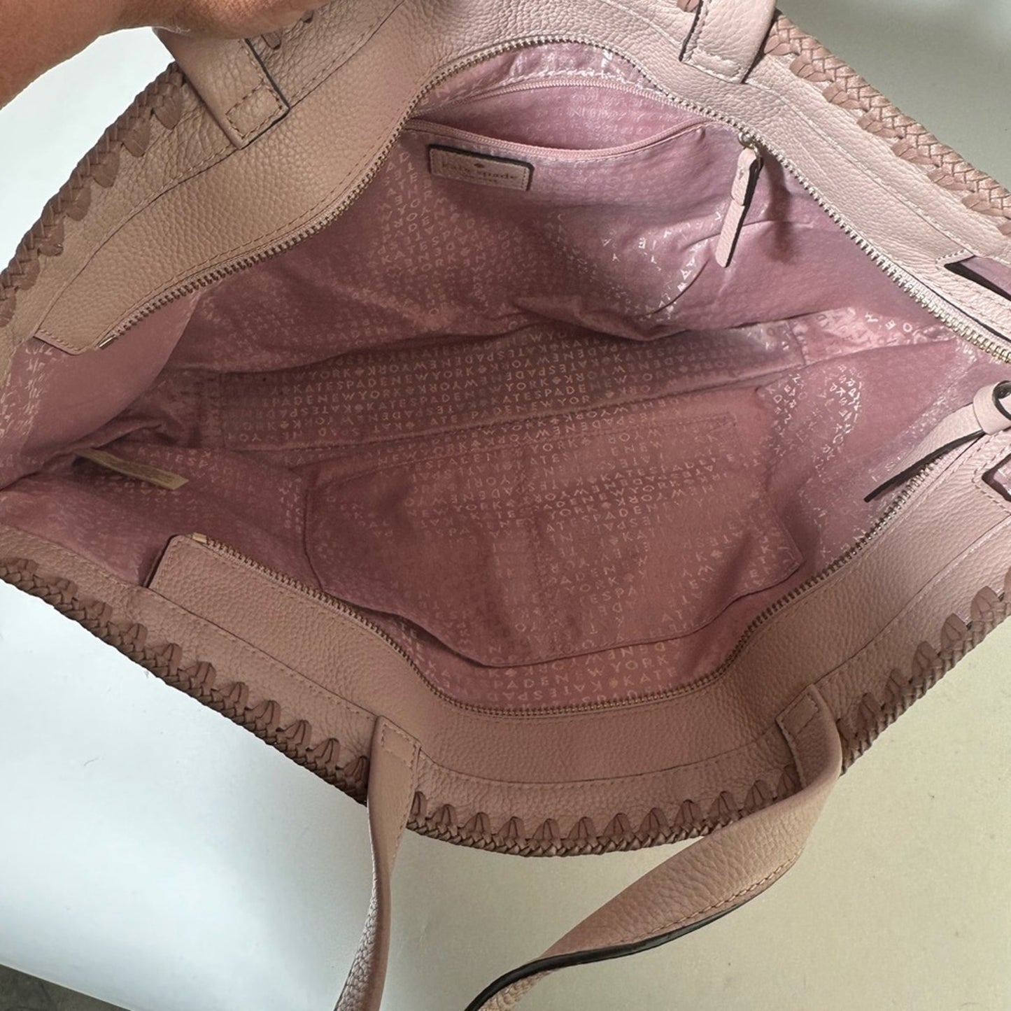 Kate Spade Elegant Pink Leather Tote with Whipstitch Detail