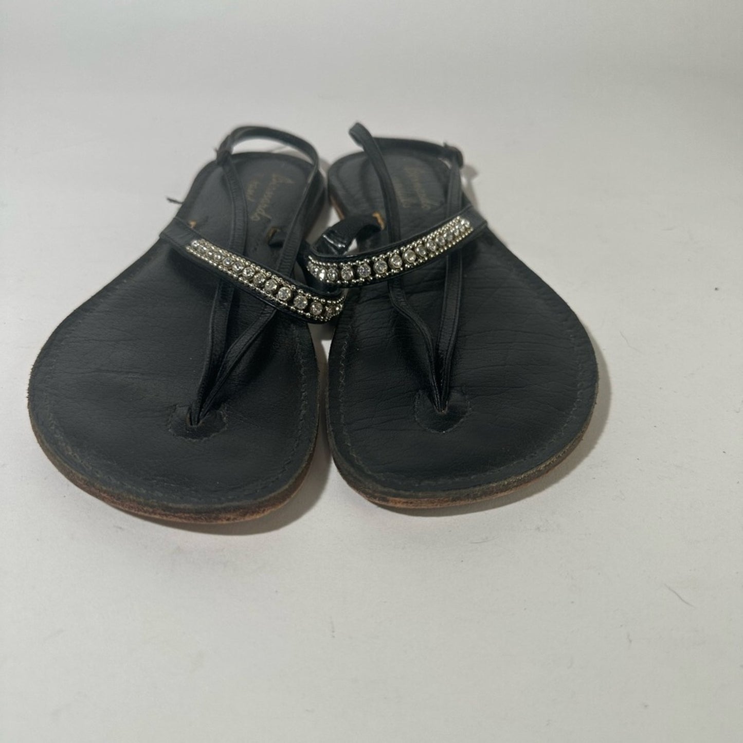 Black Sandals with Rhinestone Embellished Strap and Flat Sole