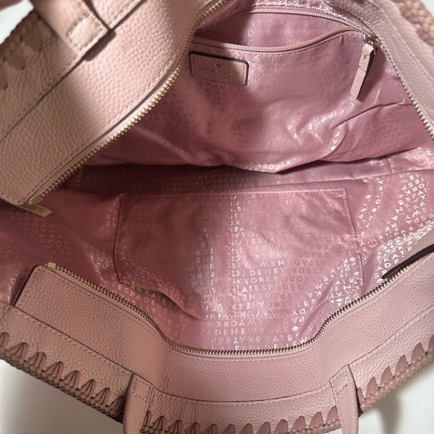 Kate Spade Elegant Pink Leather Tote with Whipstitch Detail