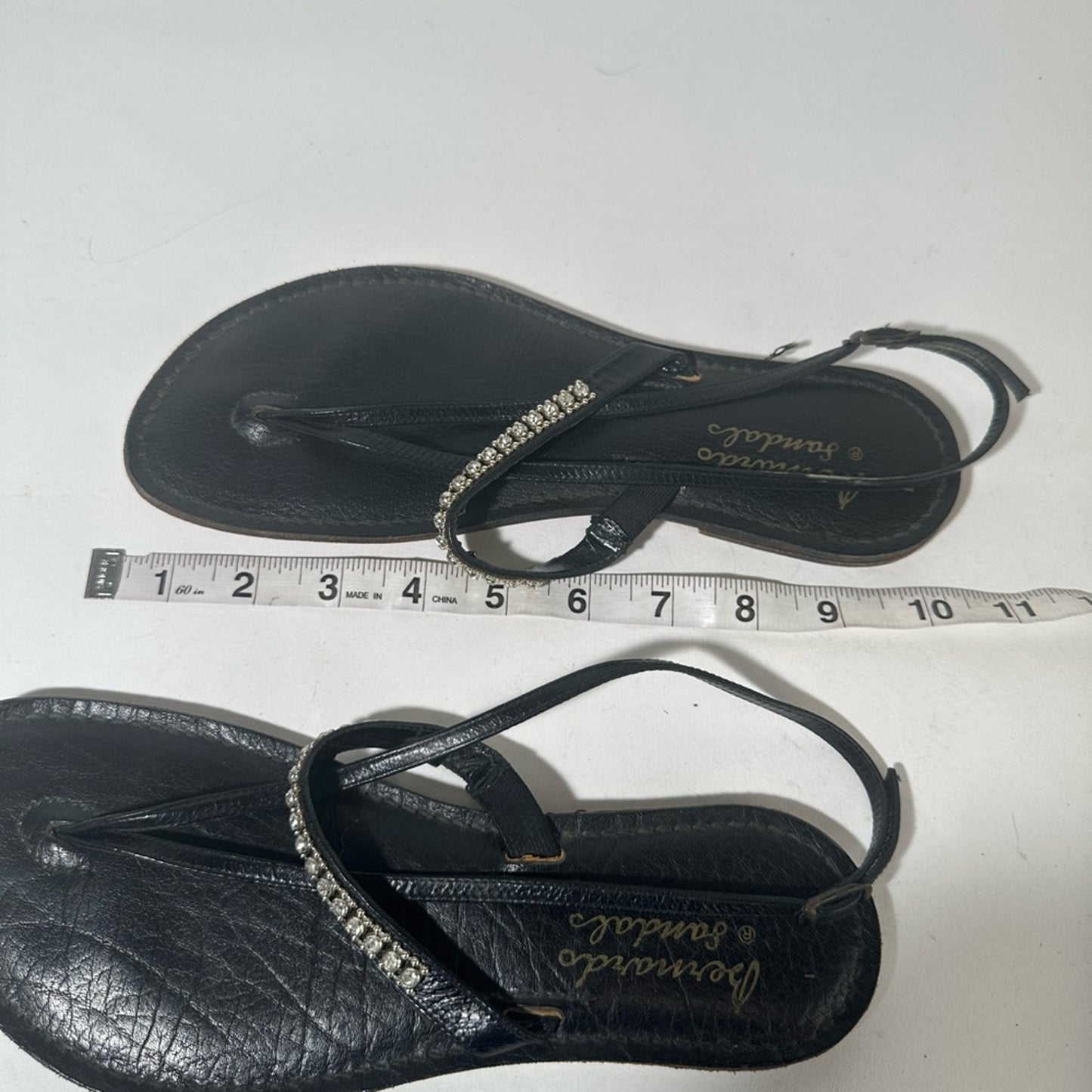 Black Sandals with Rhinestone Embellished Strap and Flat Sole