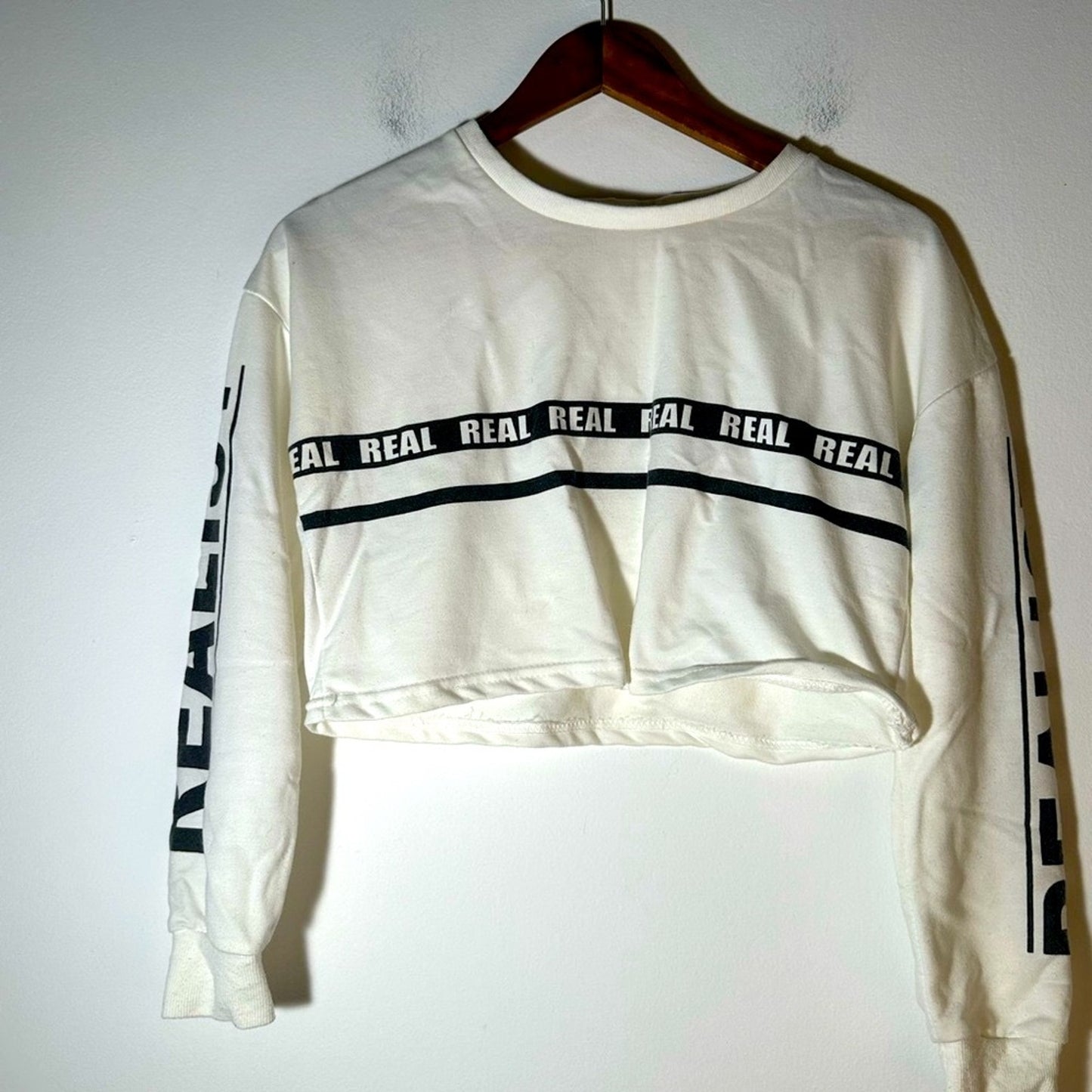 White Cropped Sweatshirt with Black Lettering