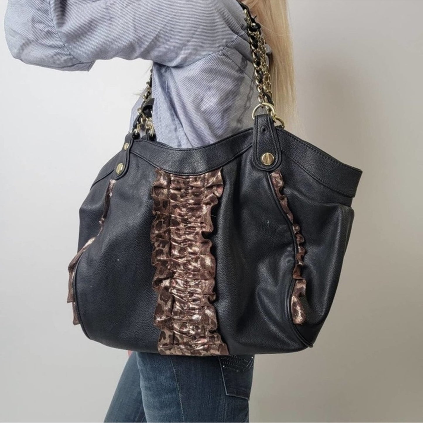 Betsey Johnson Black Shoulder Bag with Gold Hardware