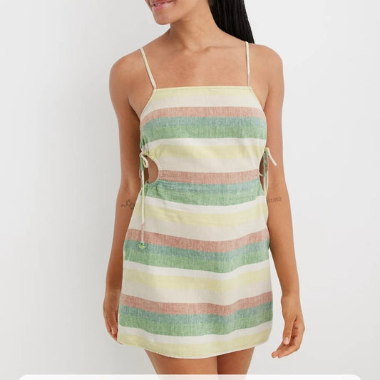 Aerie Green and Pink Dress with Modern Cutout