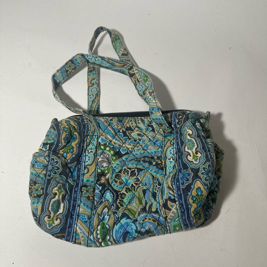 Blue and Green Quilted Shoulder Bag with Paisley Pattern