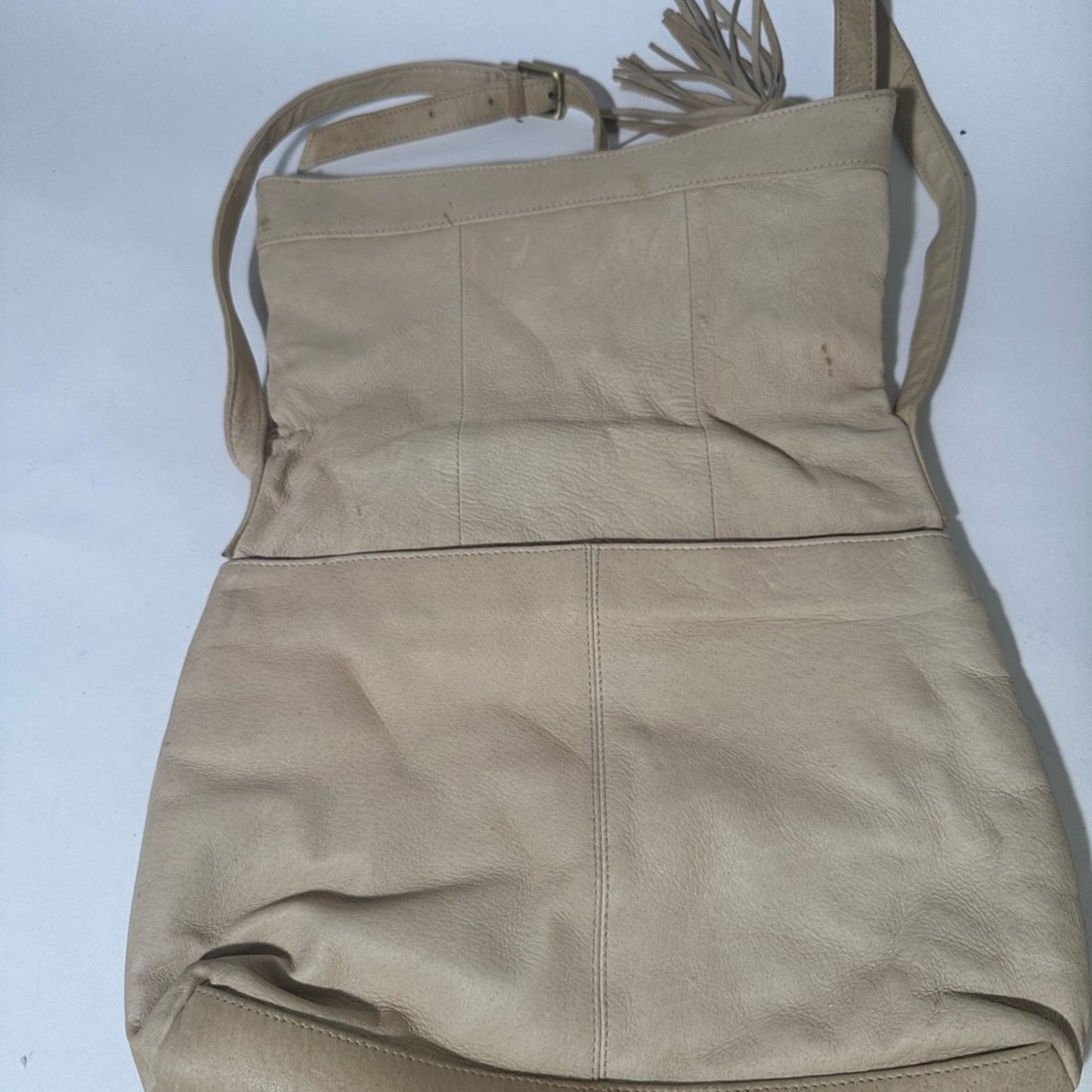 Cream Crossbody Bag with Suede Texture and Tassel