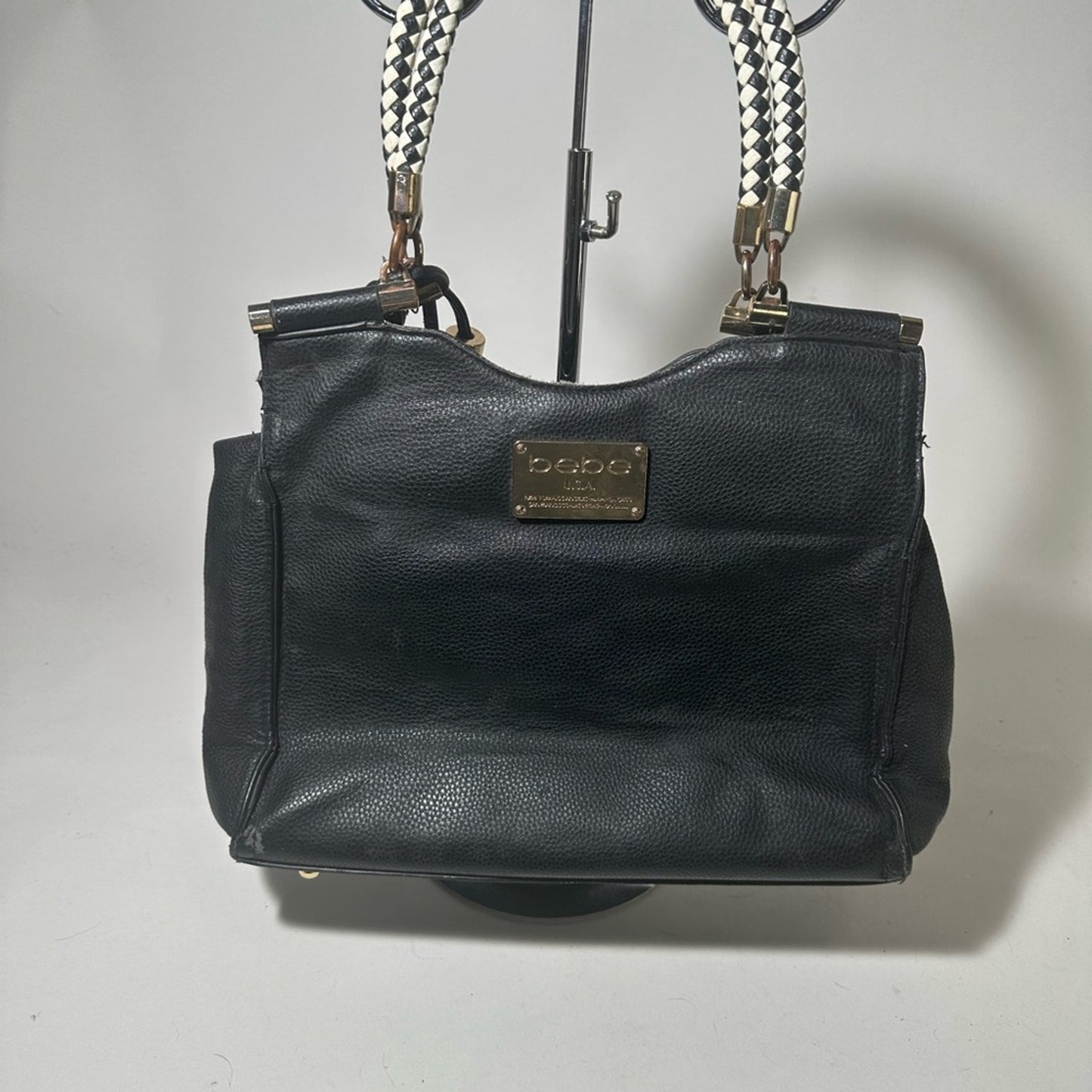 Bebe Black Shoulder Bag with Silver Chain Handles
