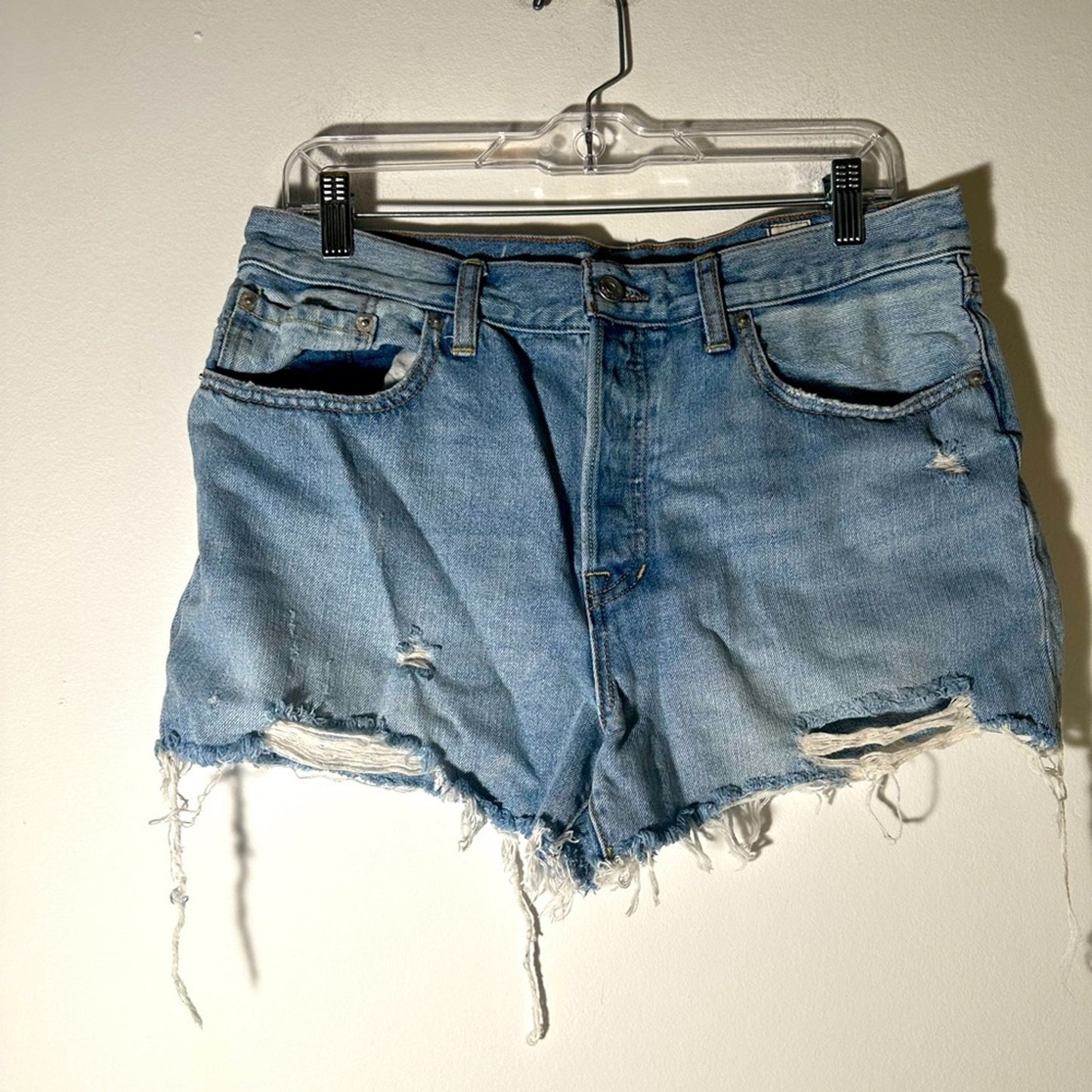 We The Free Light Blue Distressed Jean Shorts
