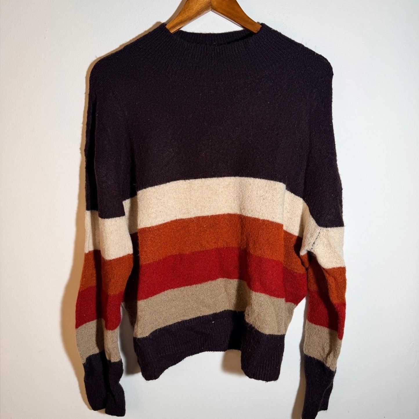 Beachlunchlounge Women's Elegant Dark Brown Striped Sweater