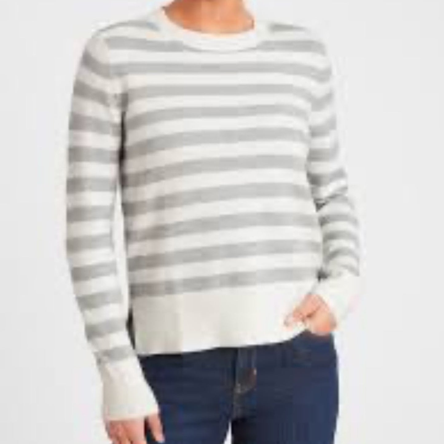 Banana Republic Gray and White Crew Neck Sweater with Stripes