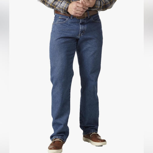 Blue Denim Jeans with Leather Patch and Twill Weave