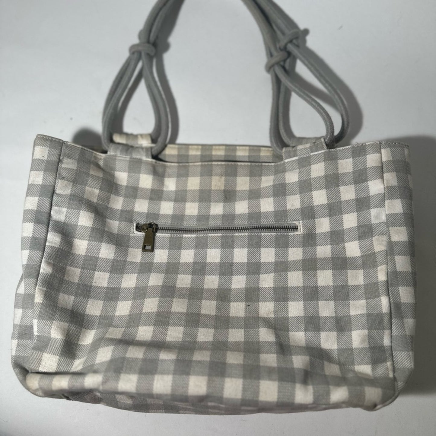 Gray Checkered Tote with Structured Design