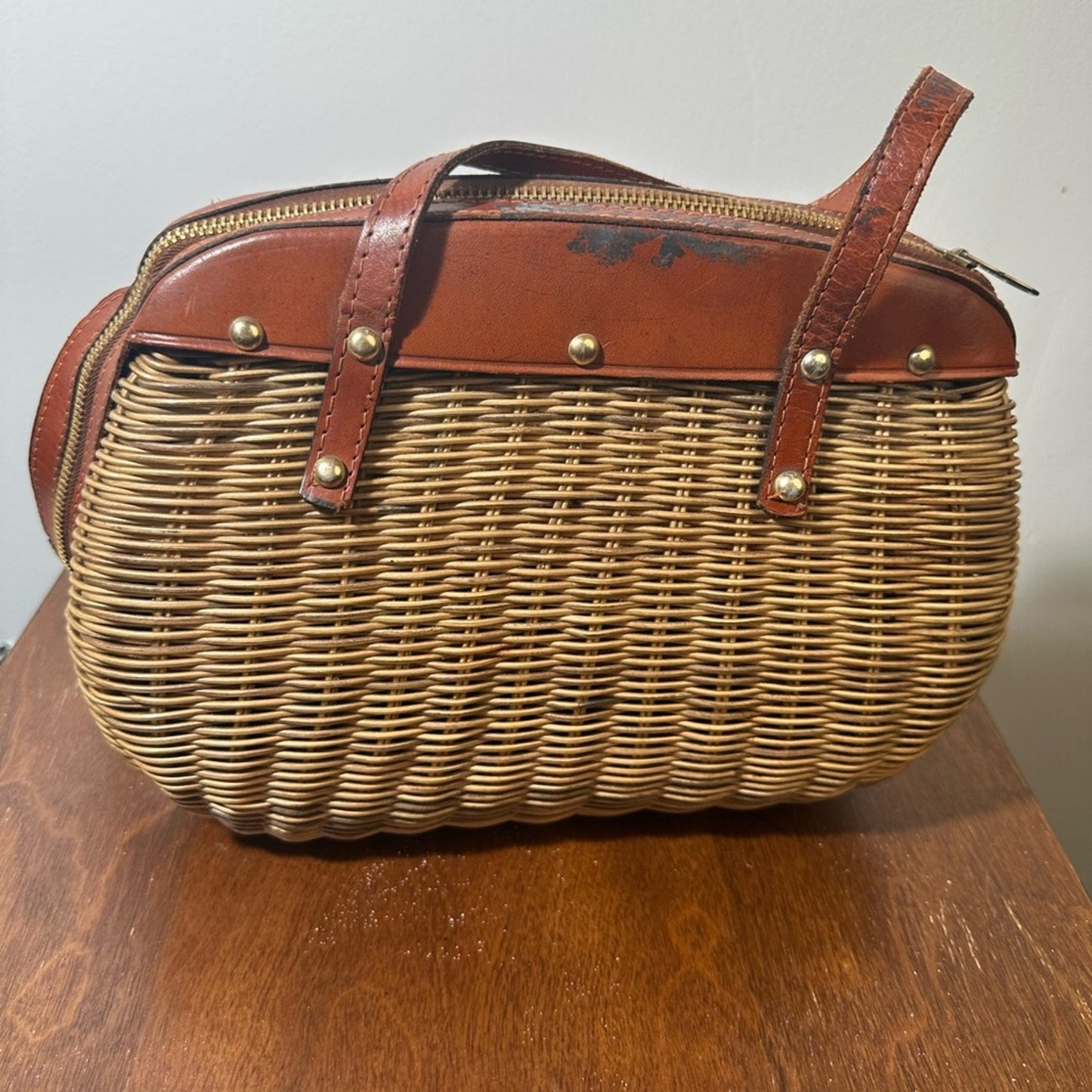 Vintage Brown Woven Leather Strap Women's Bag