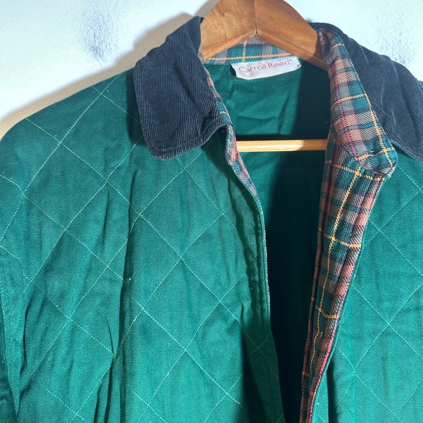 Vintage Emerald Quilted Barn Jacket with Contrast Collar