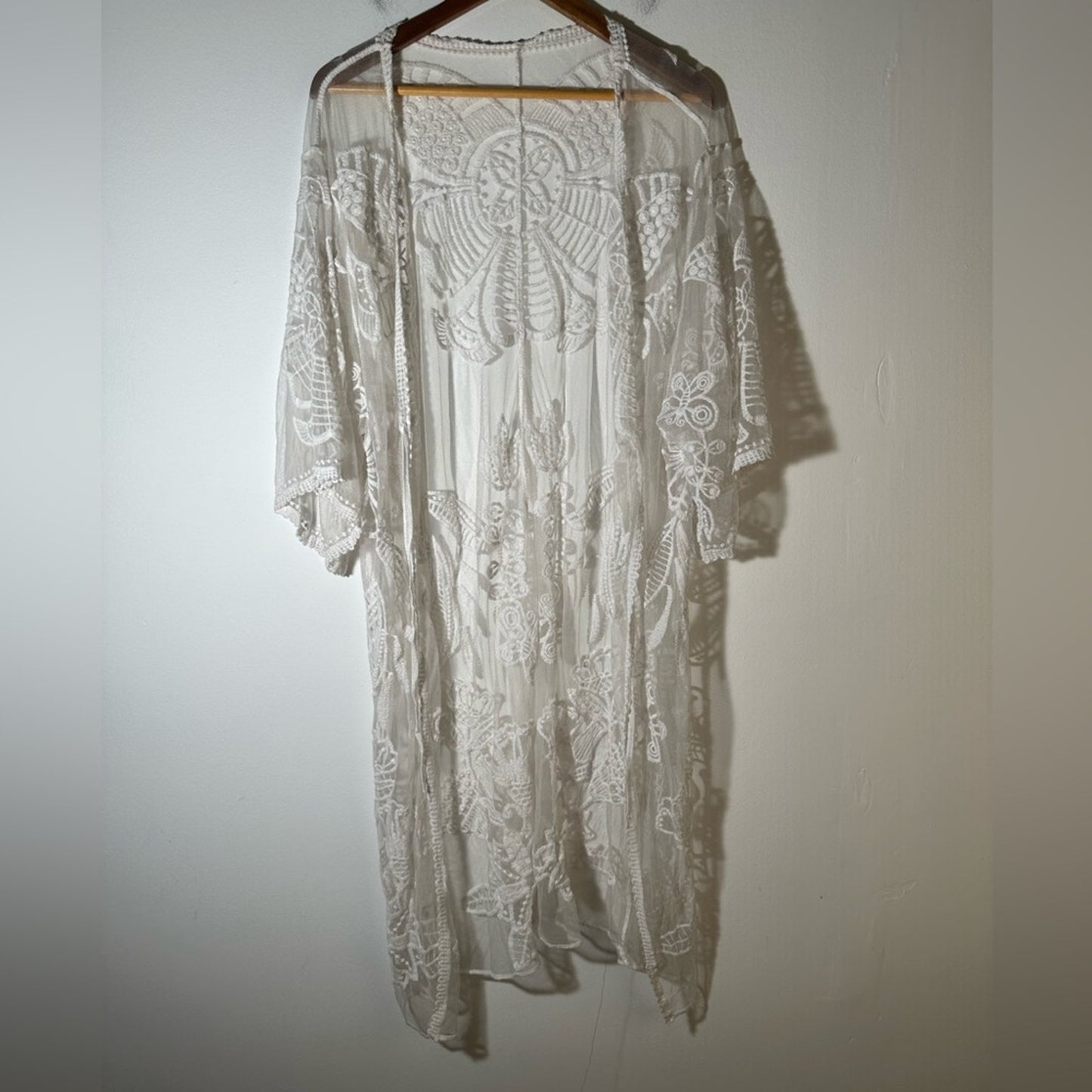 White Sheer Lace Kimono