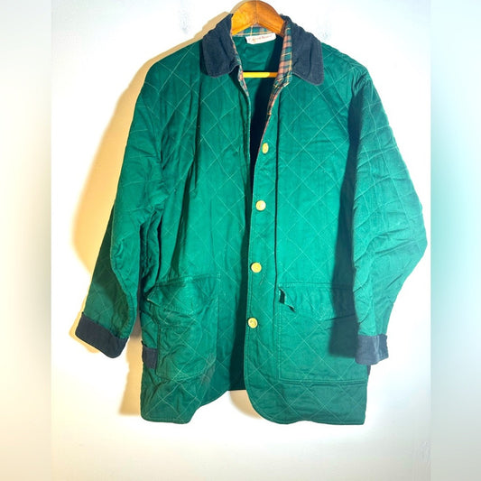 Vintage Emerald Quilted Barn Jacket with Contrast Collar