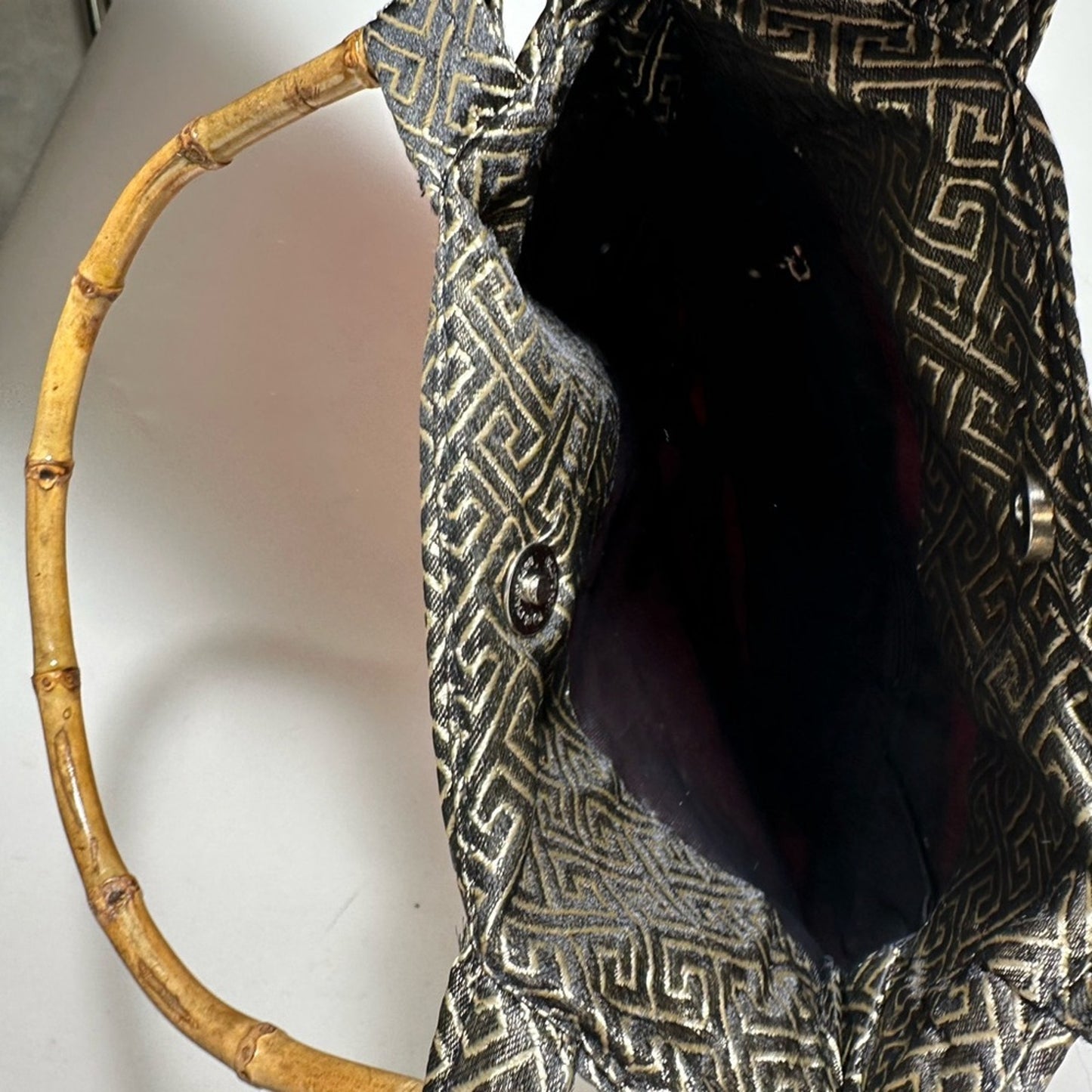 Red and Gold Geometric Tote with Bamboo Handle