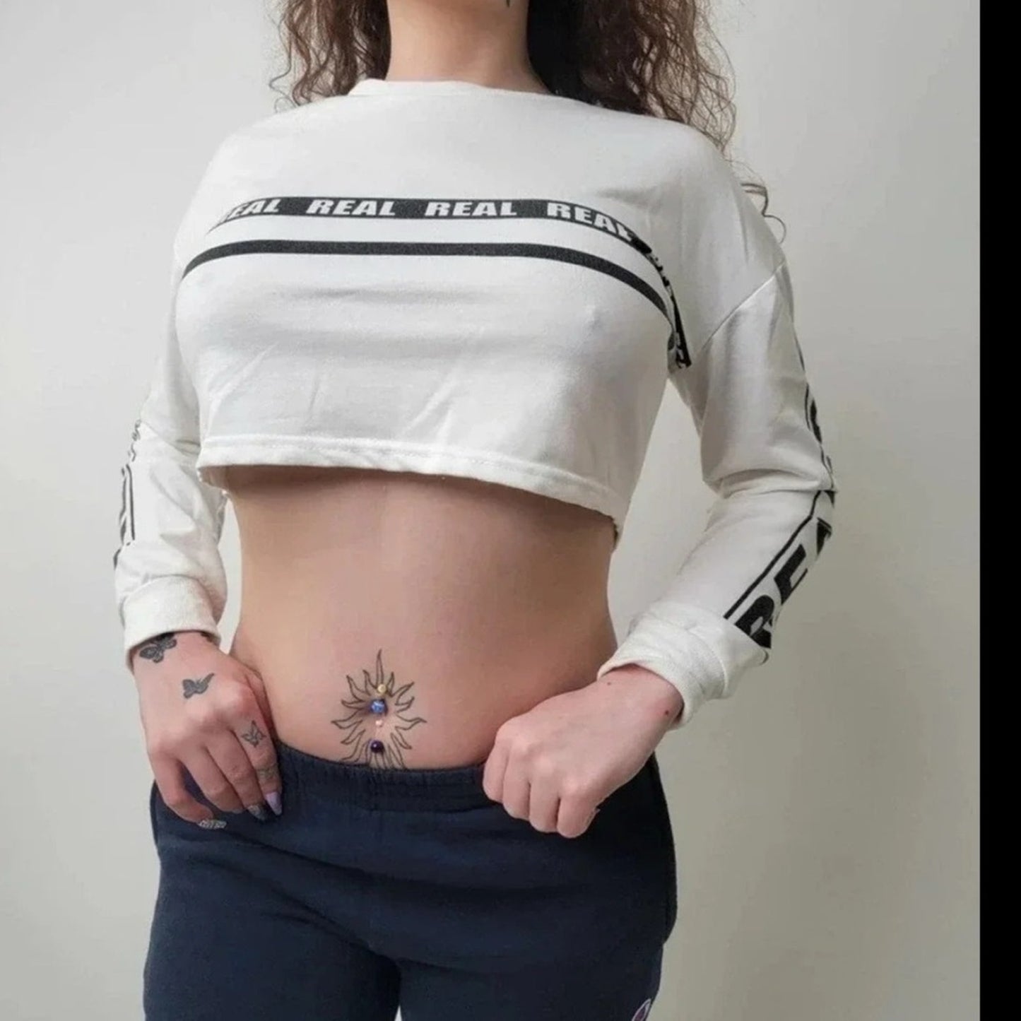 White Cropped Sweatshirt with Black Lettering