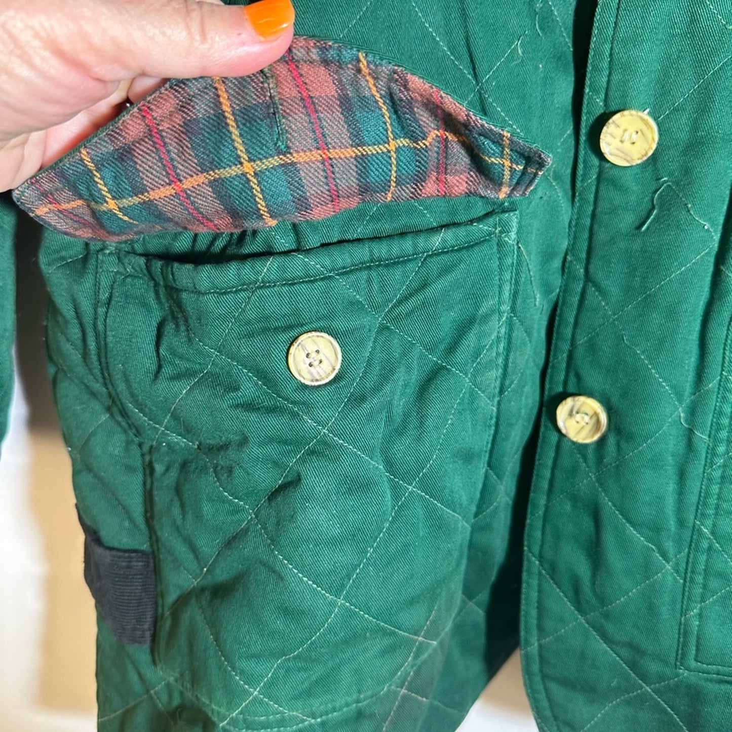 Vintage Emerald Quilted Barn Jacket with Contrast Collar