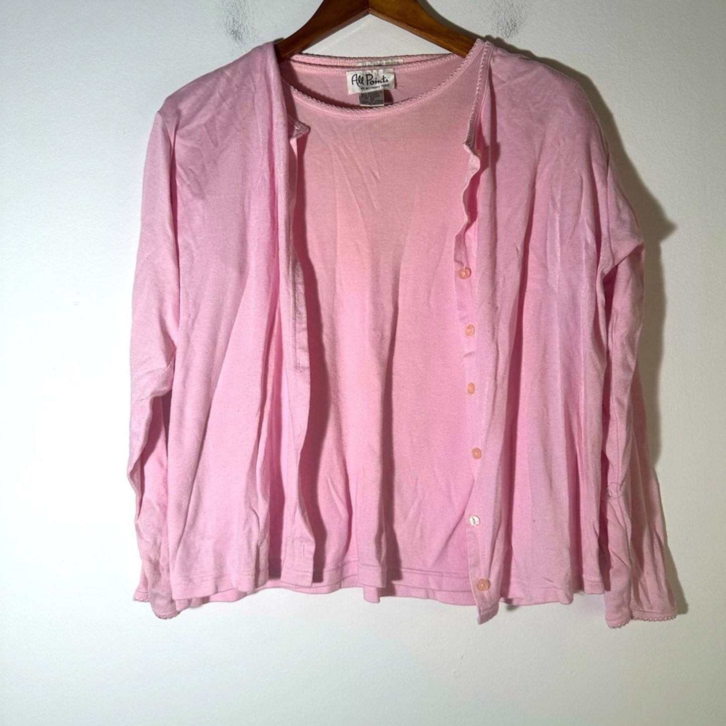 All Points Vintage Soft Pink Knit Top Cardigan Set