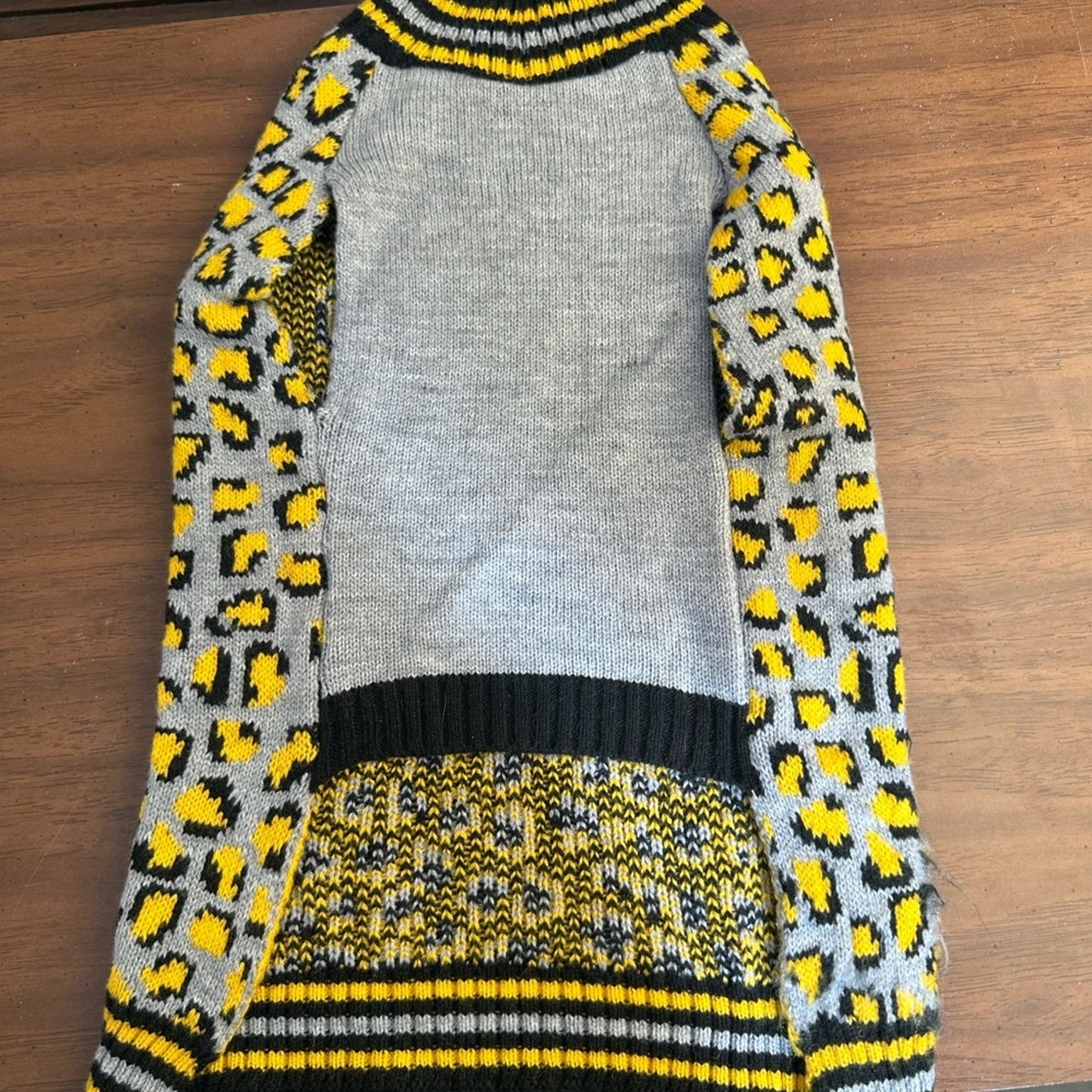Yellow and Black Leopard Print Knit Dog Sweater