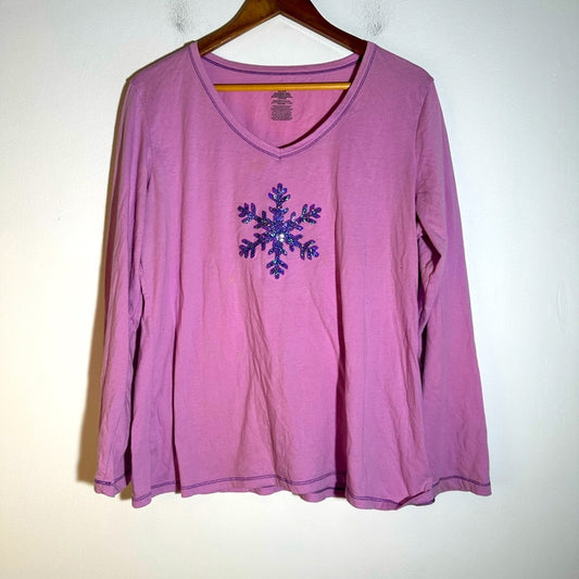 Purple Snowflake Embellished Women's Top