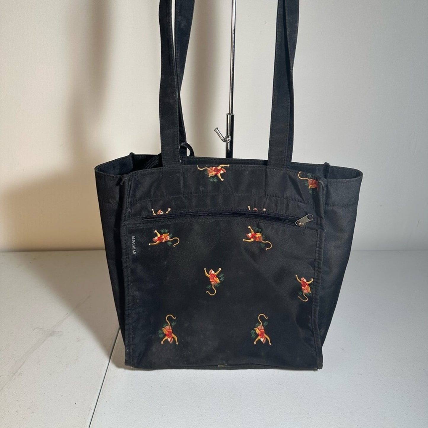 Black Tote Bag with Monkey Print