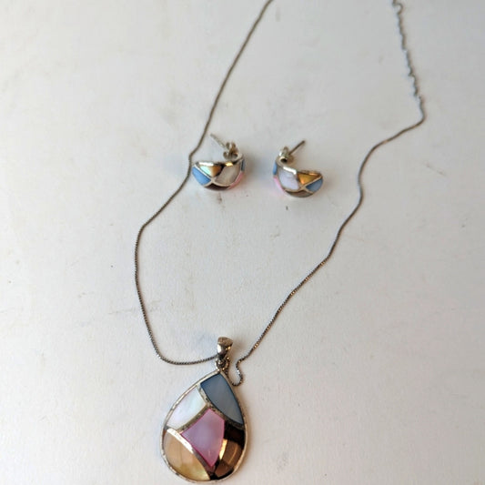Vintage Inlaid Neckline and Earrings